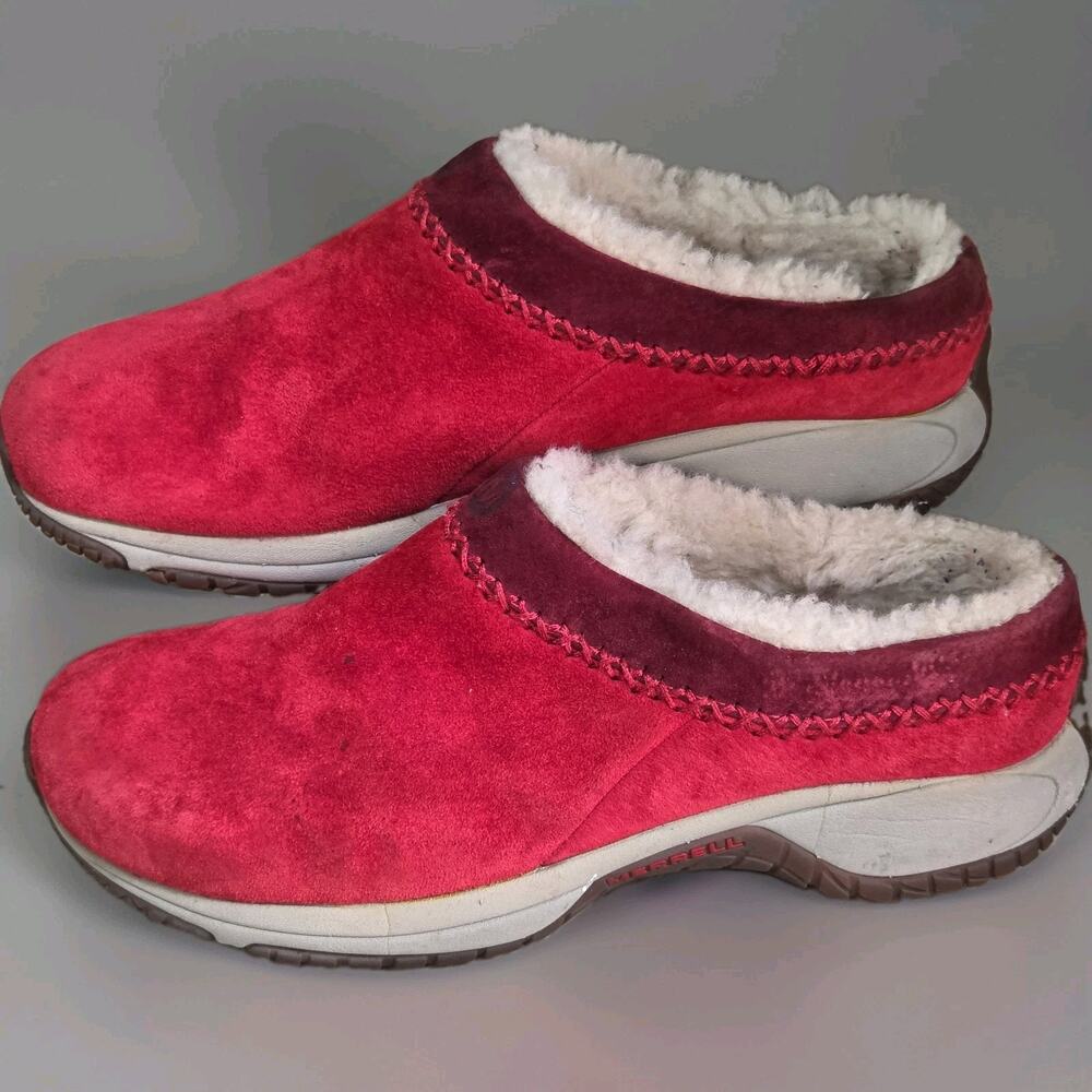 Merrell Encore Chill Stitch Scarlet Red Suede Clogs Mules Womens Size 10 EUR 41